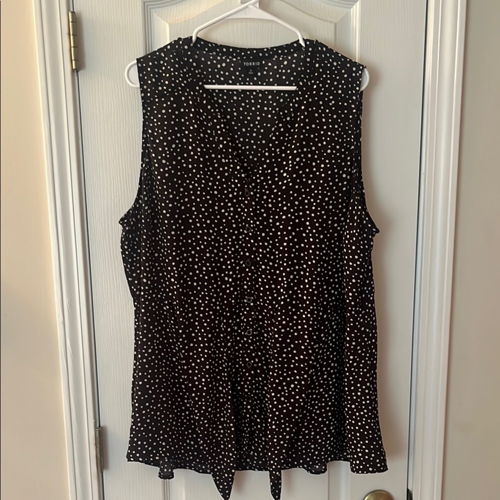 Polka Dot Sleeveless Top - Black and White